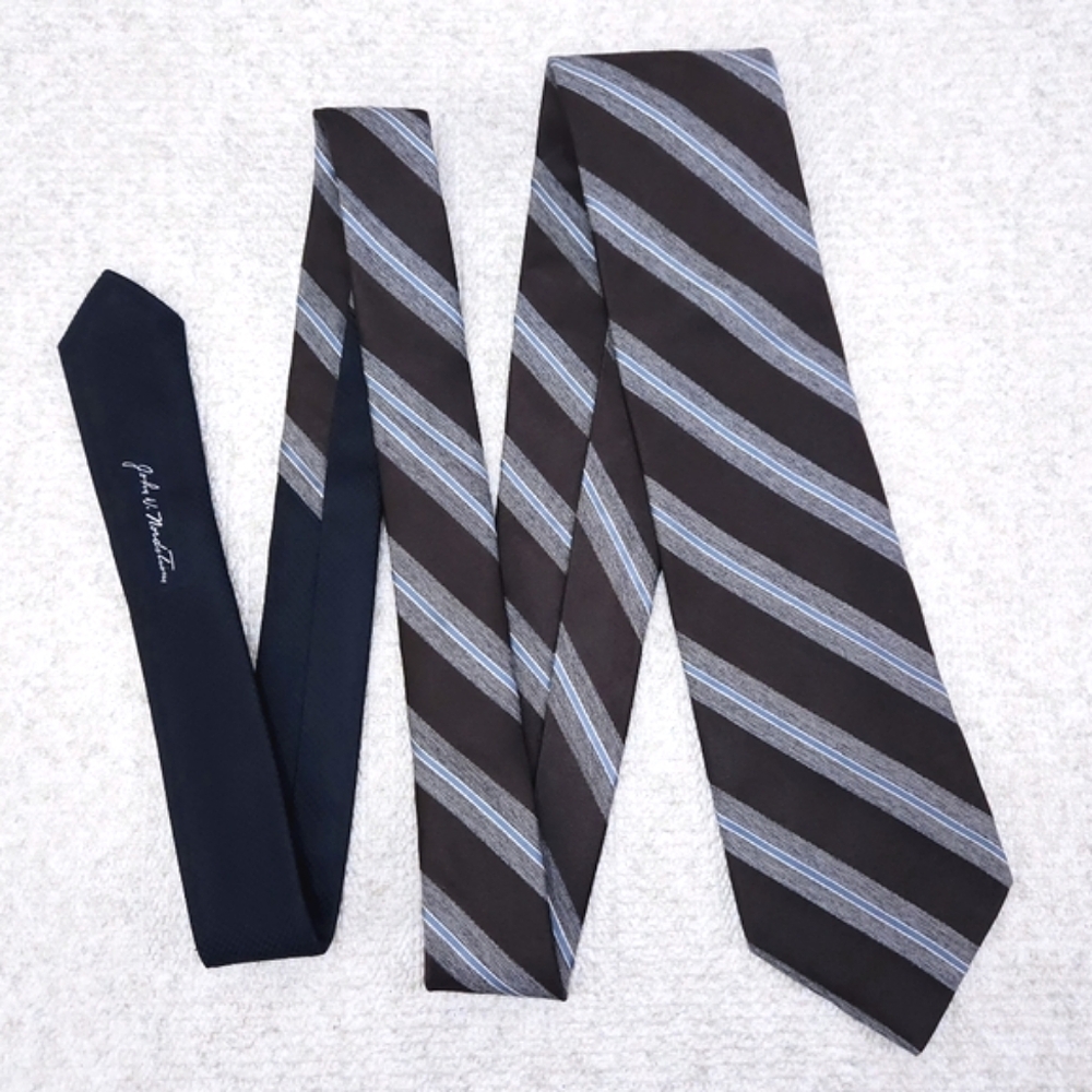John W Nordstrom Silk Tie Brown Blue Gray Striped 59" x 3.5" USA - Picture 3 of 5